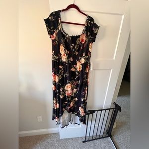 Justify 3x navy and floral hi low dress